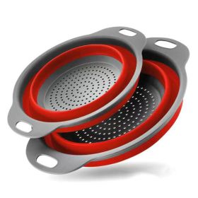 2pcs Collapsible Colanders Folding Strainers Colander Foldable Silicone Kitchen Drop Funnel (Color: 2pcs set red)